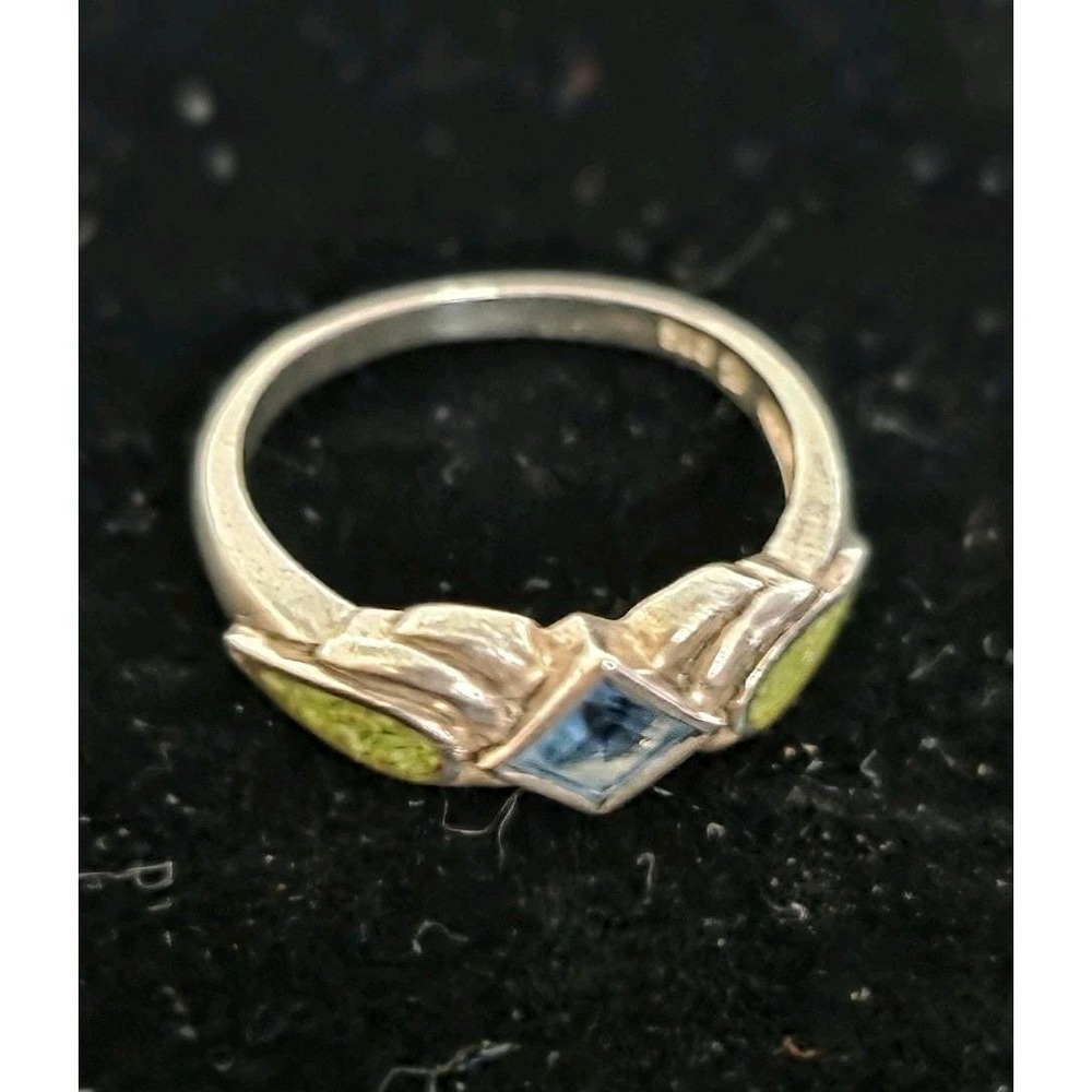 Avon Size 9 1/2 Sterling Silver Blue Topaz Australian Lime Inlay Ring